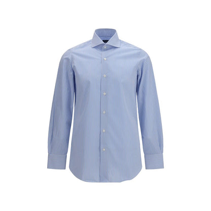 Finamore Blue Cotton Pattern Shirt