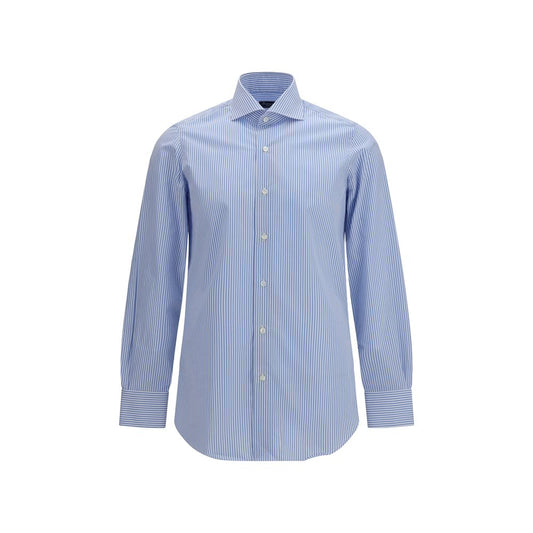 Finamore Blue Cotton Pattern Shirt