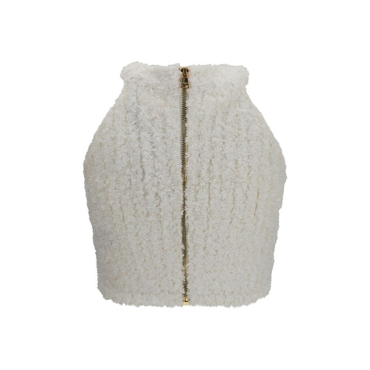 Balmain White Viscose Sleeveles T-Shirt