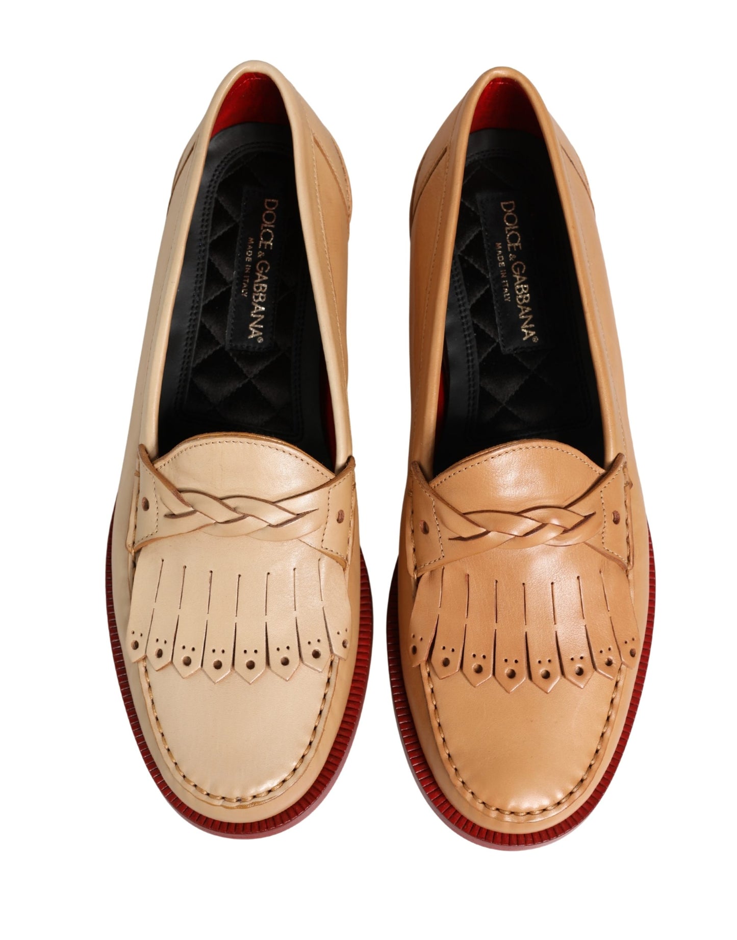 Dolce & Gabbana Beige Tassel Leather Men Slip On Loafers Shoes