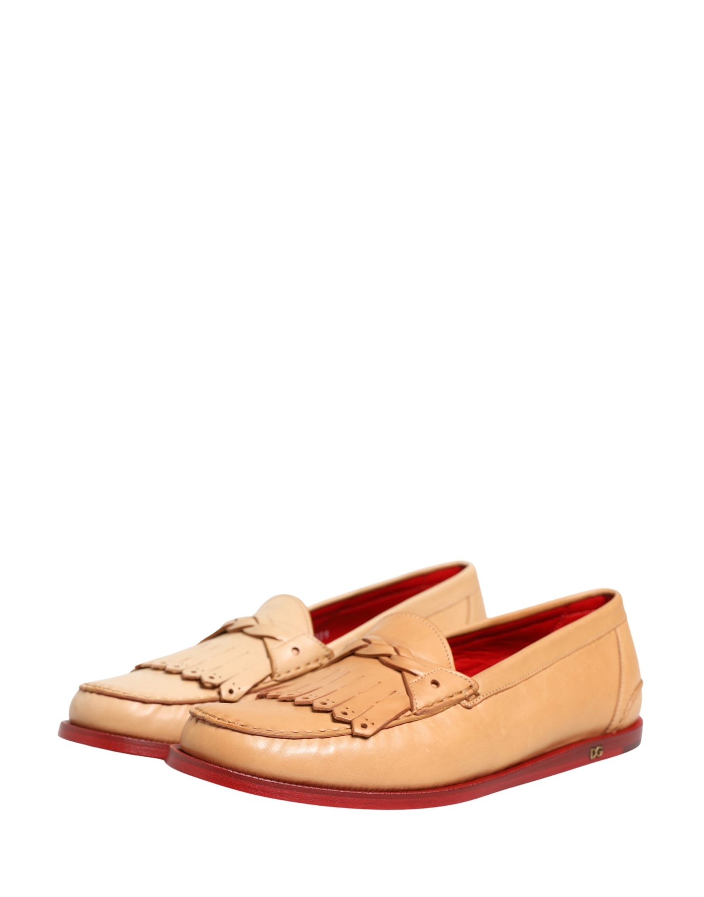 Dolce & Gabbana Beige Tassel Leather Men Slip On Loafers Shoes