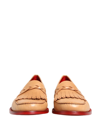 Dolce & Gabbana Beige Tassel Leather Men Slip On Loafers Shoes