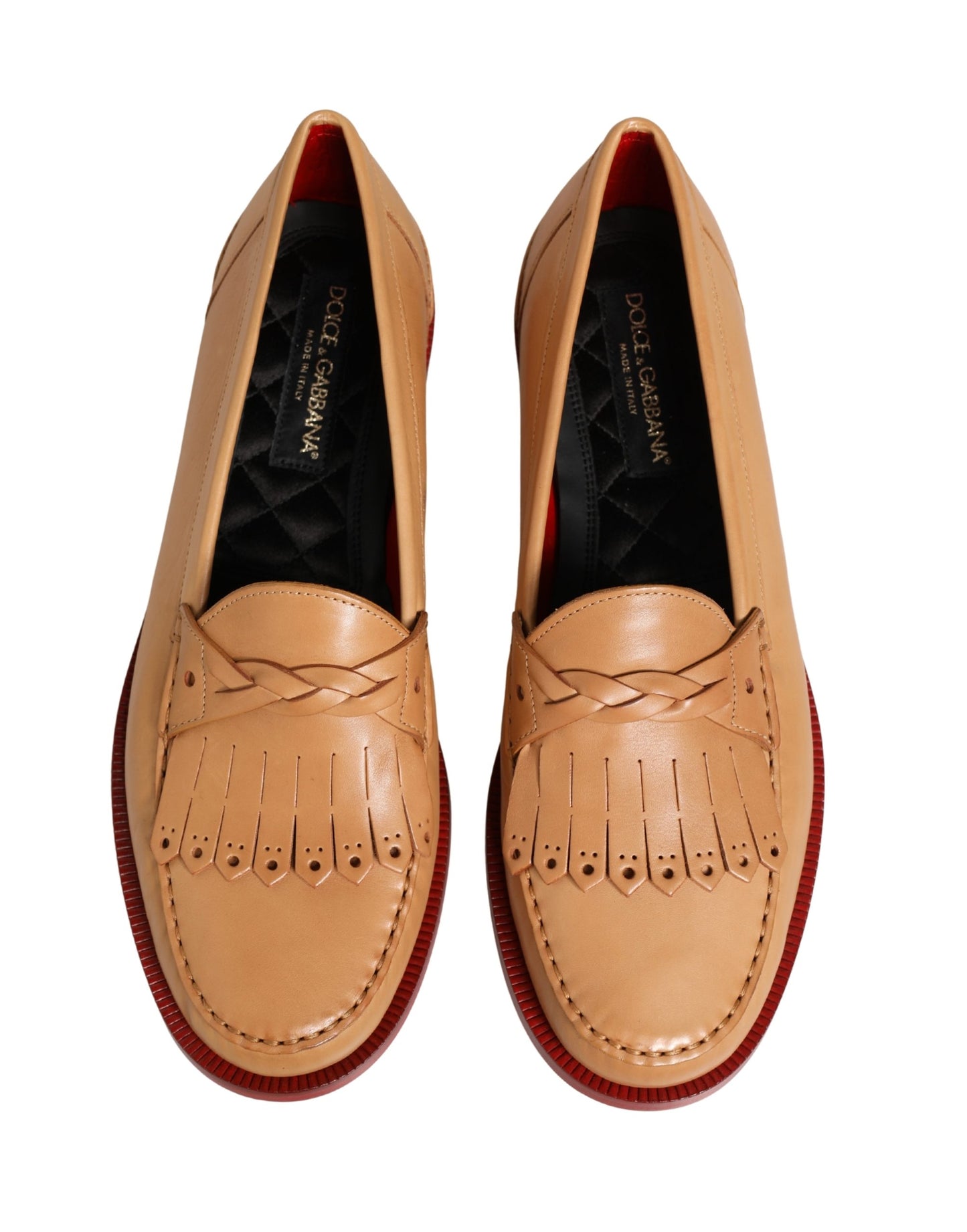 Dolce & Gabbana Beige Tassel Leather Men Slip On Loafers Shoes