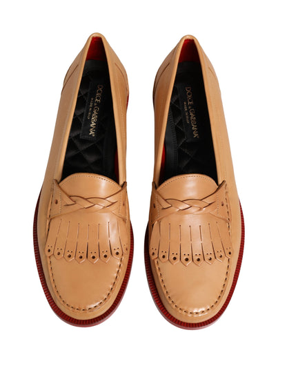 Dolce & Gabbana Beige Tassel Leather Men Slip On Loafers Shoes