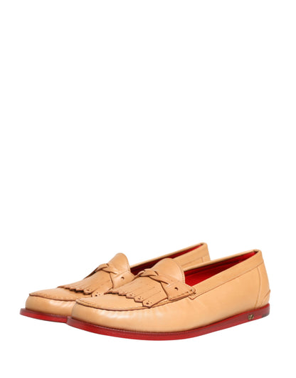 Dolce & Gabbana Beige Tassel Leather Men Slip On Loafers Shoes