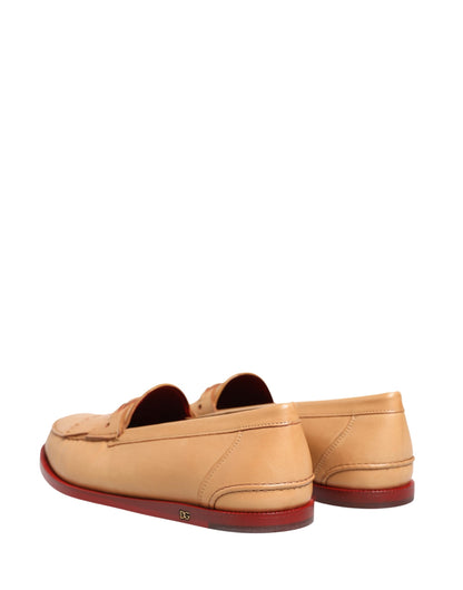 Dolce & Gabbana Beige Tassel Leather Men Slip On Loafers Shoes