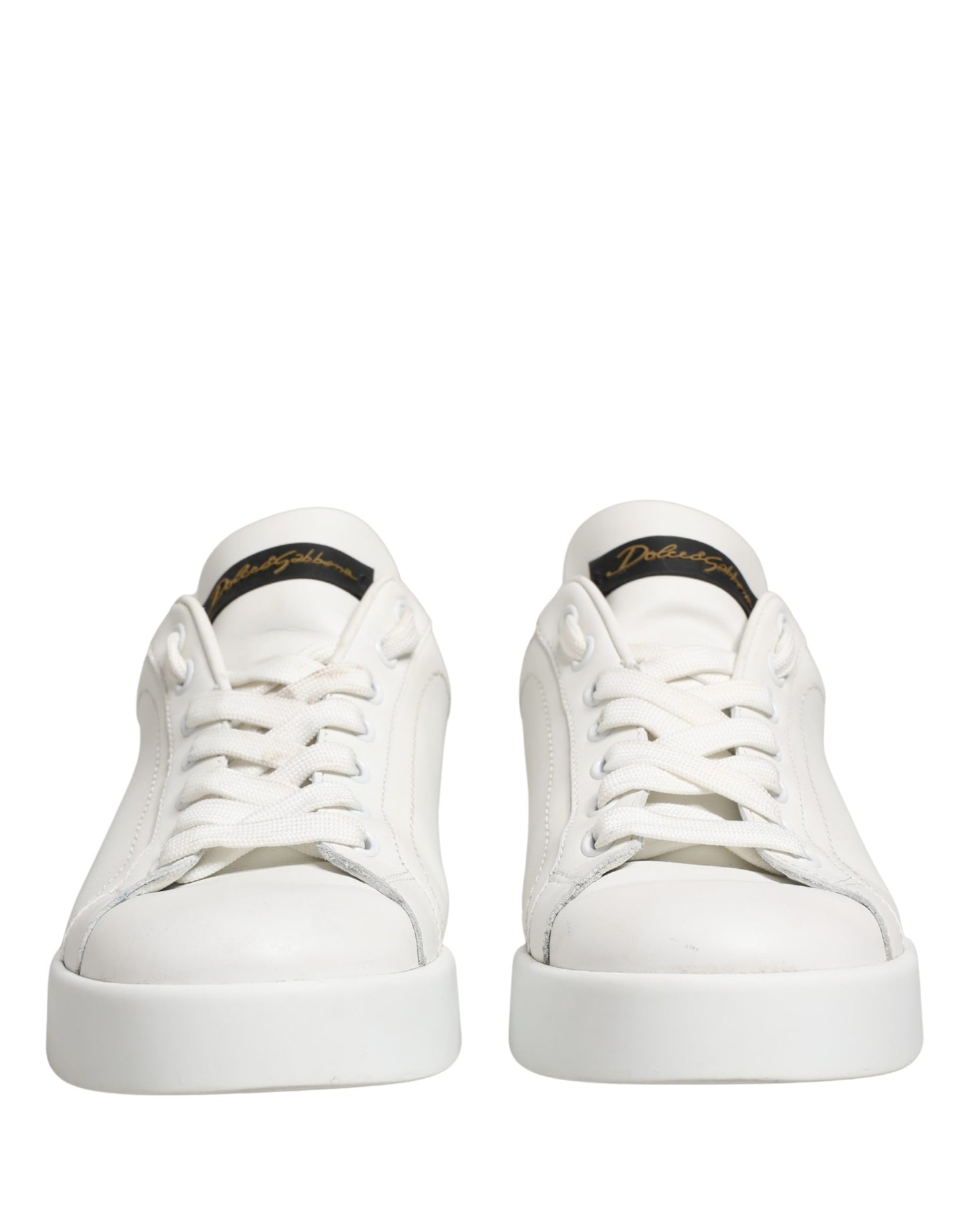 Dolce & Gabbana White Black Portofino Leather Sneakers Shoes