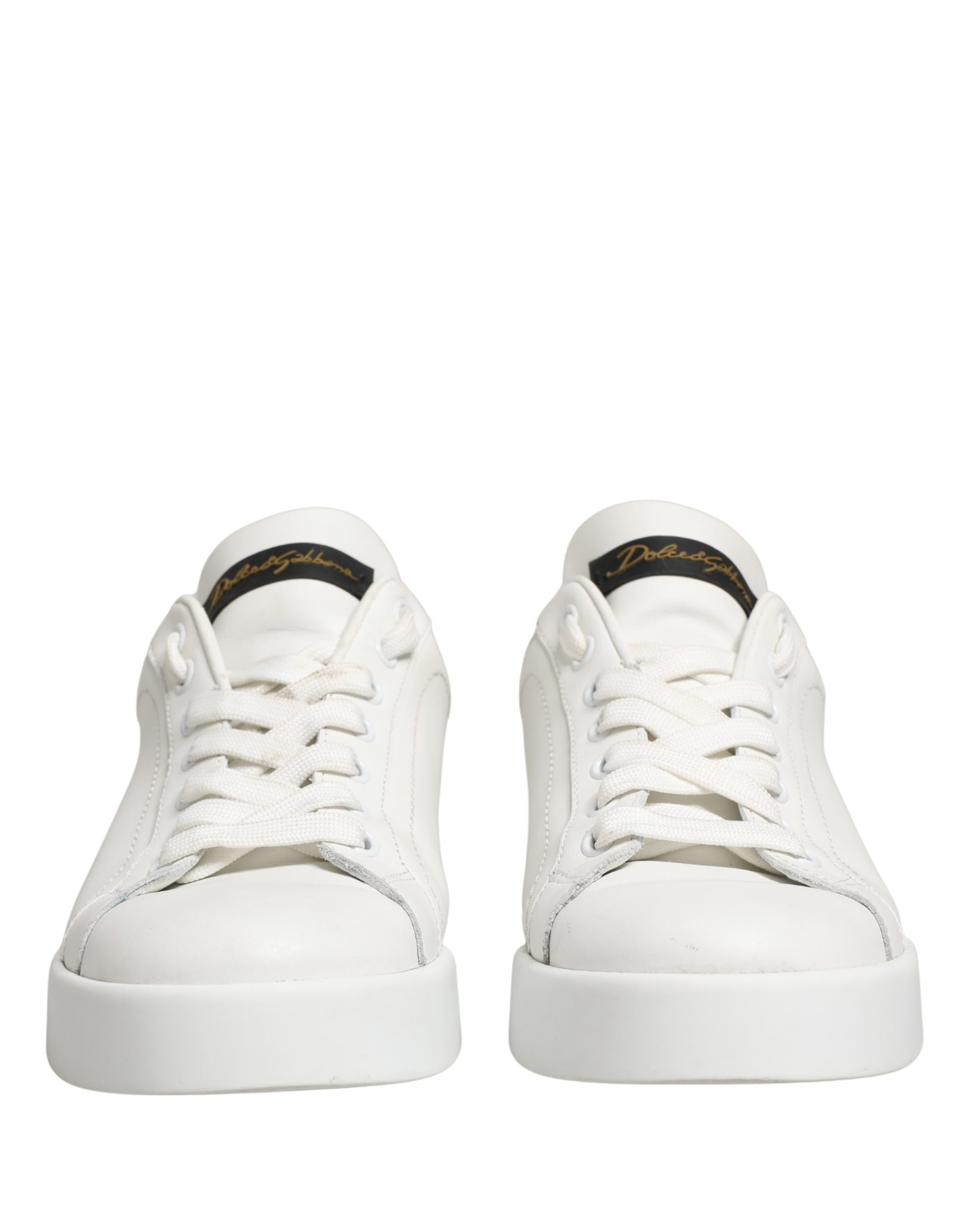 Dolce & Gabbana White Black Portofino Leather Sneakers Shoes