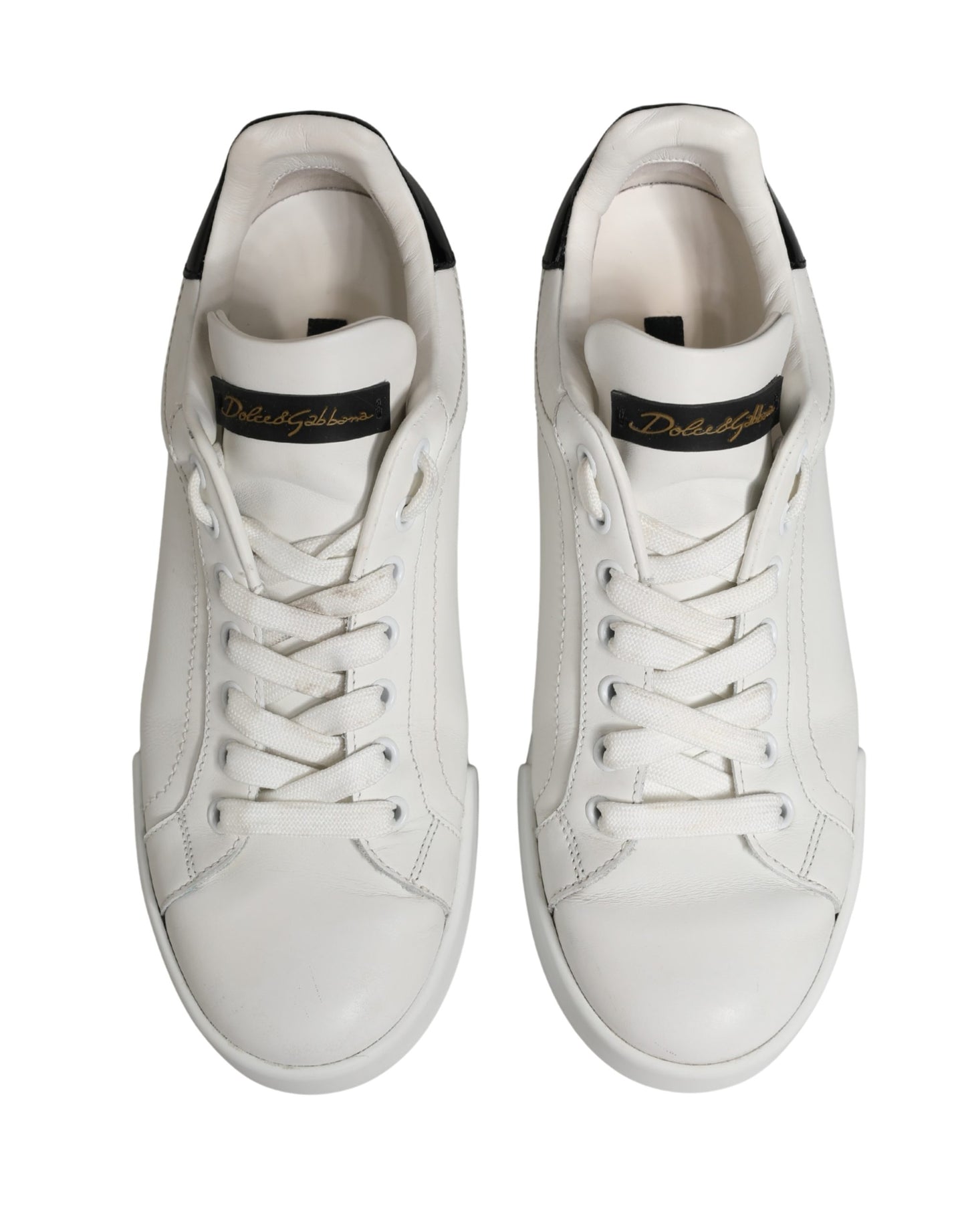 Dolce & Gabbana White Black Portofino Leather Sneakers Shoes