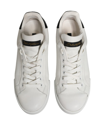 Dolce & Gabbana White Black Portofino Leather Sneakers Shoes