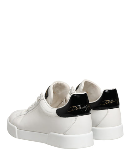 Dolce & Gabbana White Black Portofino Leather Sneakers Shoes