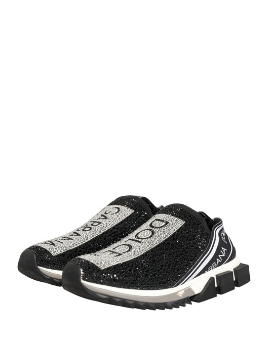 Dolce & Gabbana Black Crystal Logo Slip On Sorrento Sneakers Shoes