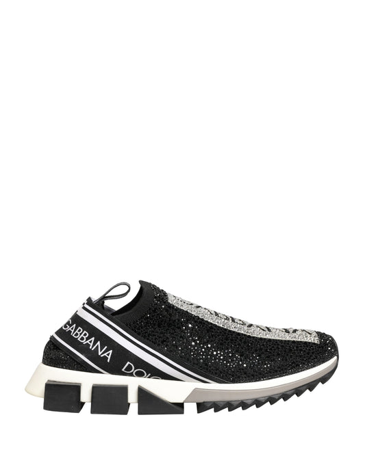 Dolce & Gabbana Black Crystal Logo Slip On Sorrento Sneakers Shoes