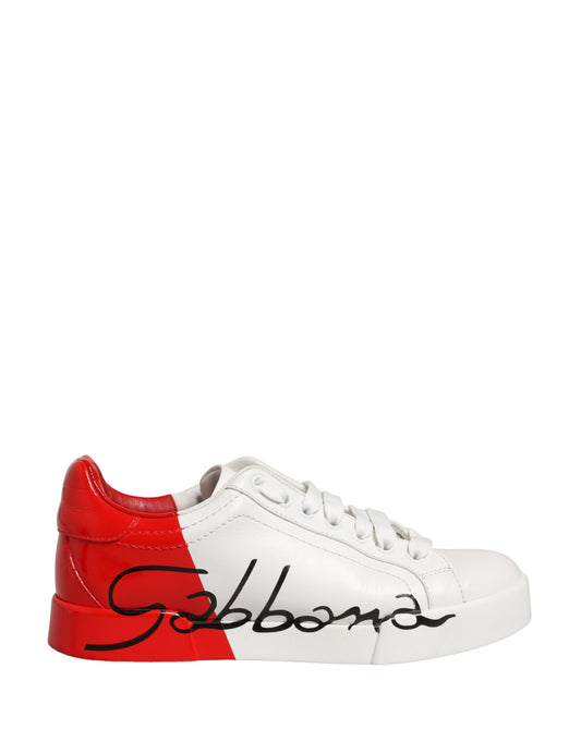 Dolce & Gabbana White Red Lace Up Low Top Sneakers Shoes