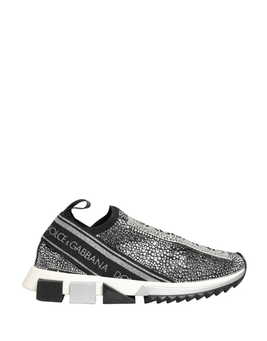 Dolce & Gabbana Silver Crystal Logo Slip On Sorrento Sneakers Shoes