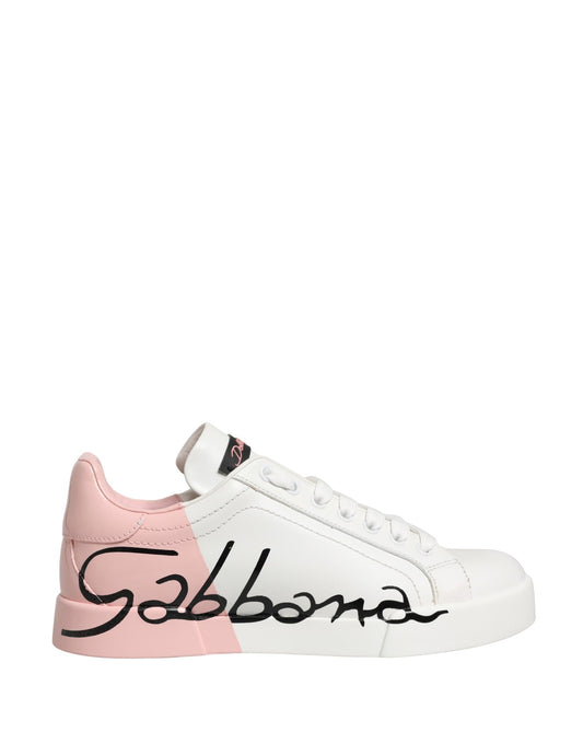 Dolce & Gabbana White Pink Lace Up Low Top Sneakers Shoes