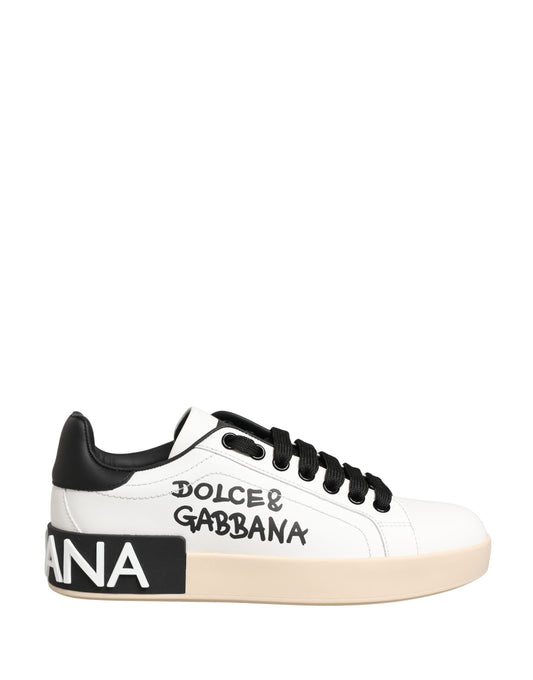 Dolce & Gabbana White Low Top Portofino Leather Sneakers Shoes
