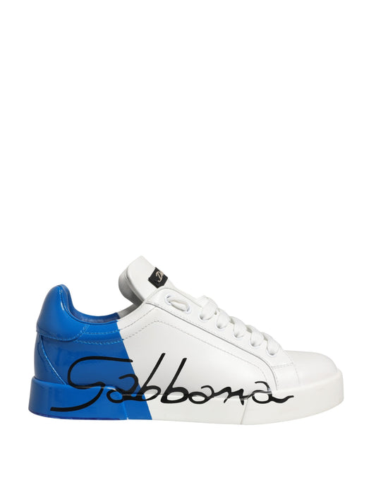 Dolce & Gabbana White Blue Lace Up Low Top Sneakers Shoes
