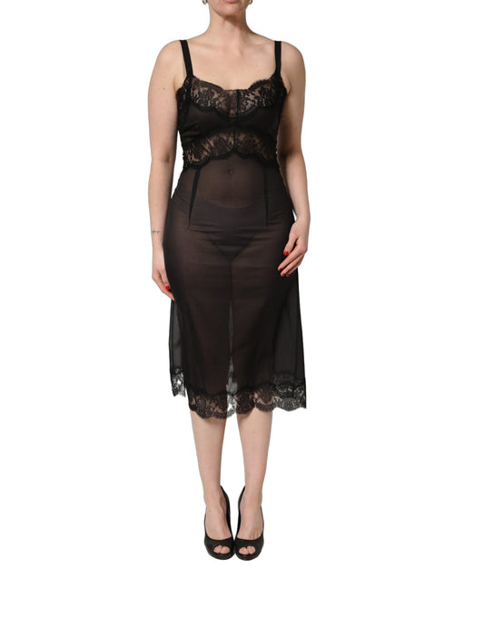 Dolce & Gabbana Black Silk Lace Slip Lingerie Chemise Sleepwear