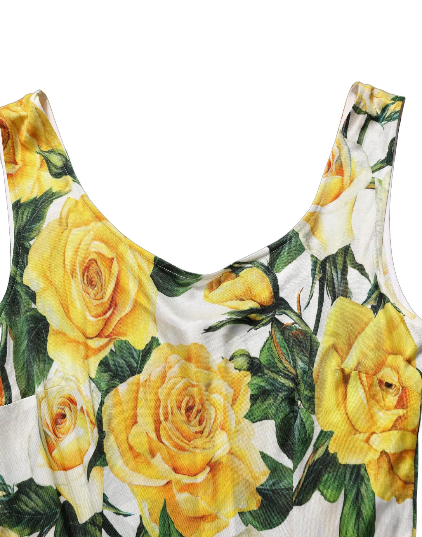 Dolce & Gabbana Yellow Rose Print Organzine Sleeveless Maxi Dress