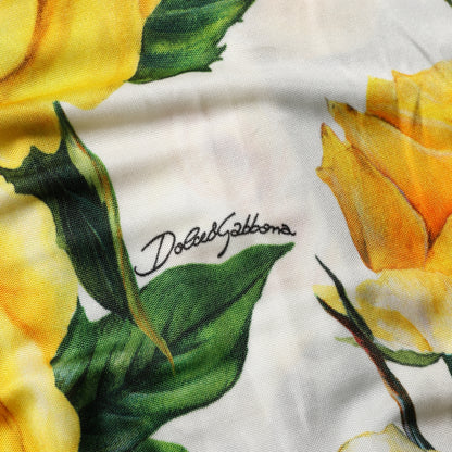 Dolce & Gabbana Yellow Rose Print Organzine Sleeveless Maxi Dress