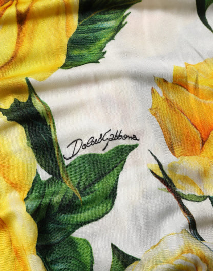 Dolce & Gabbana Yellow Rose Print Organzine Sleeveless Maxi Dress