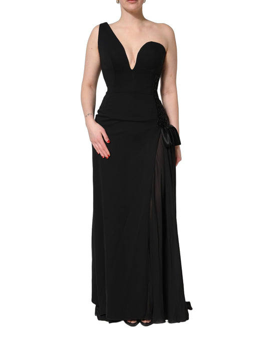Dolce & Gabbana Black One Shoulder Neckline Long Gown Dress