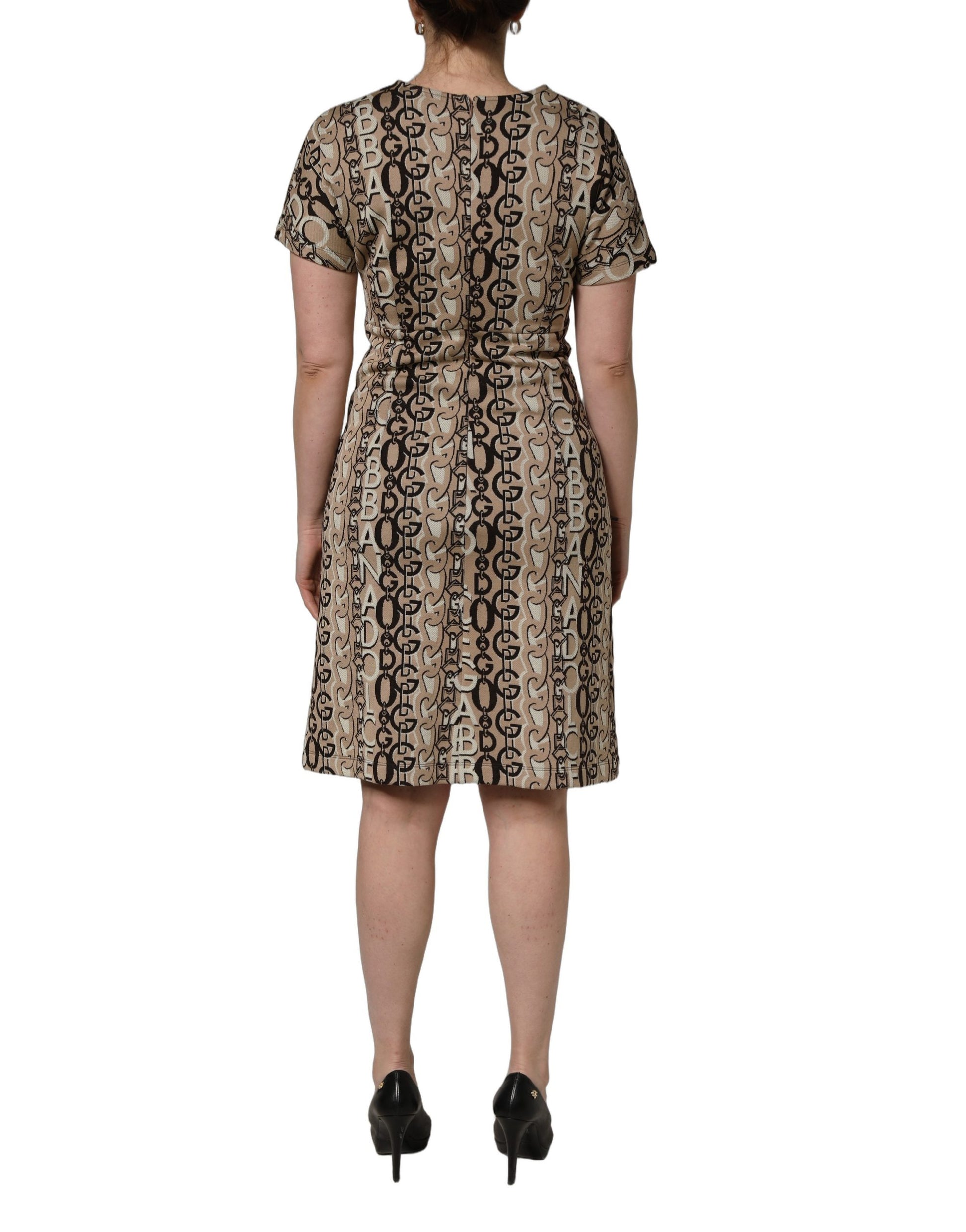 Dolce & Gabbana Brown DG Logo Chain Short-Sleeve Sheath Dress