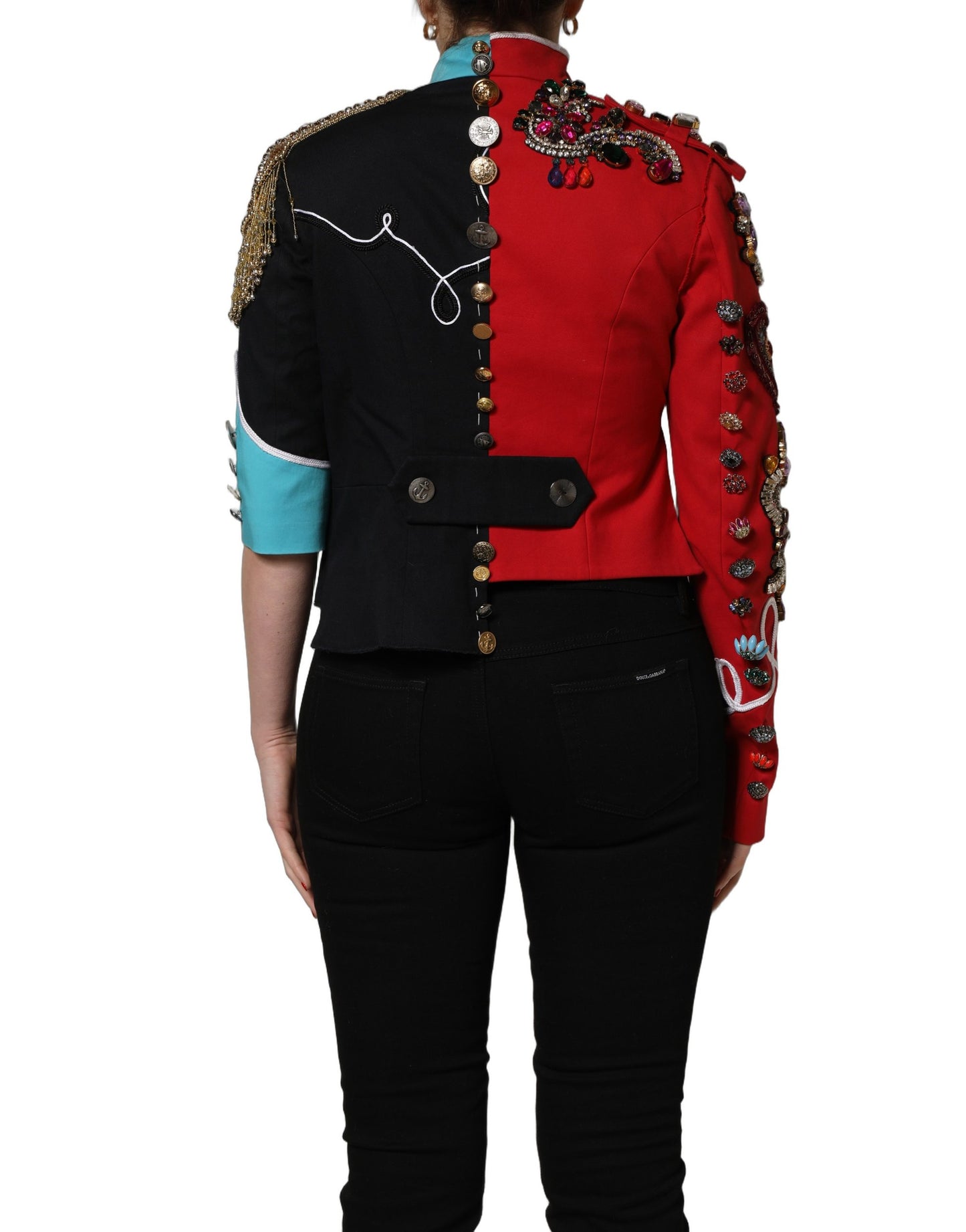 Dolce & Gabbana Multicolor Asymmetrical Ornate Jewel Cropped Jacket