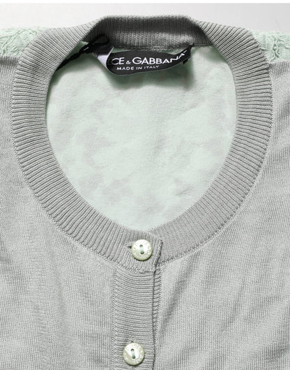 Dolce & Gabbana Green Button Down Silk Long Sleeve Cardigan Sweater