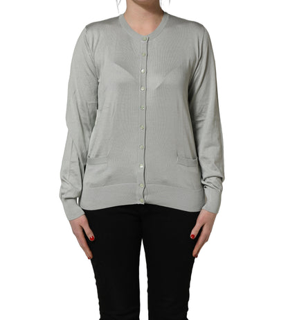 Dolce & Gabbana Green Button Down Silk Long Sleeve Cardigan Sweater