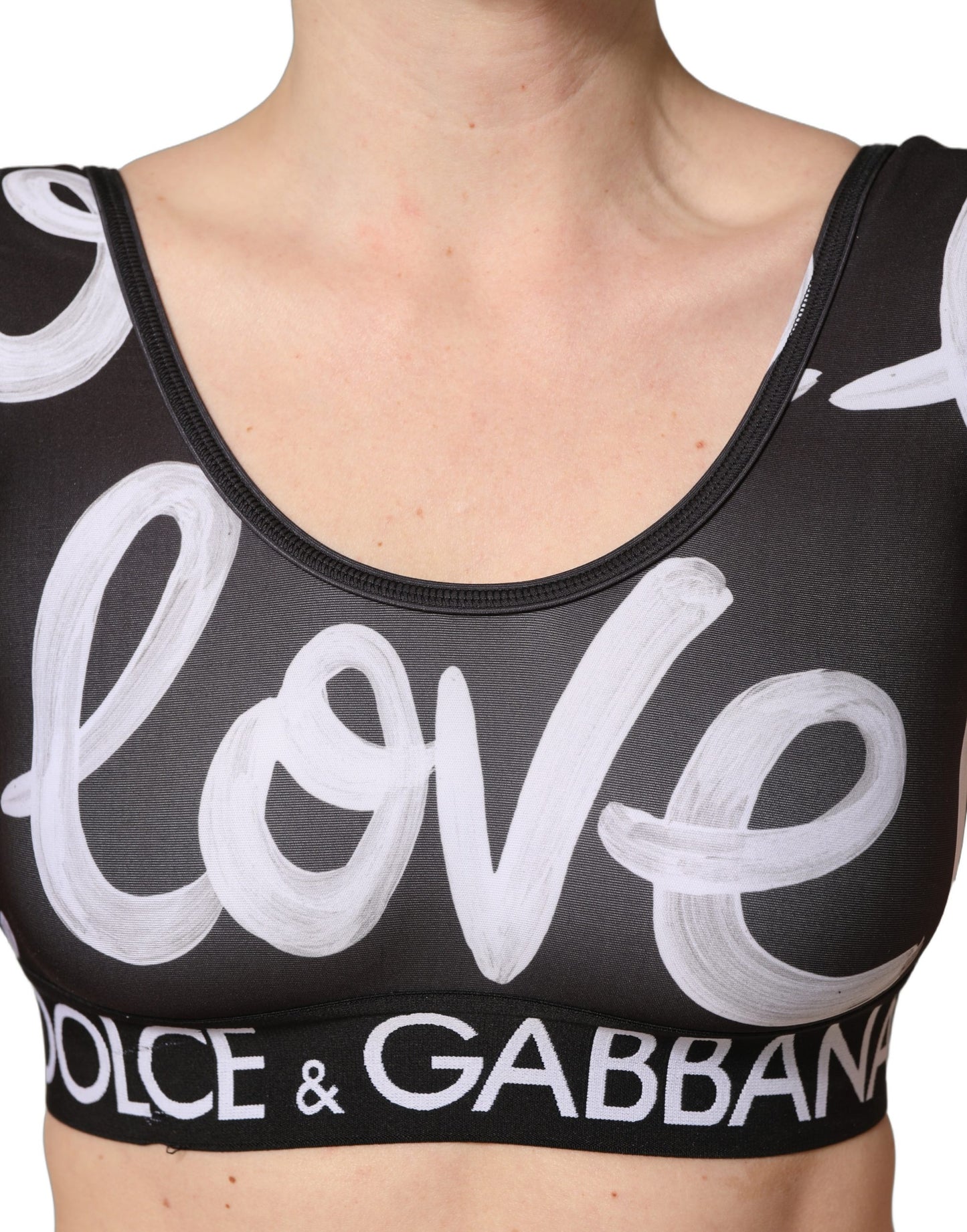 Dolce & Gabbana Black DG Love Yourself Sports Bra Cropped Top