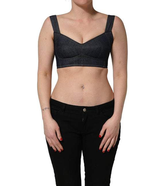 Dolce & Gabbana Black Denim Corset Bralette Cotton Cropped Top