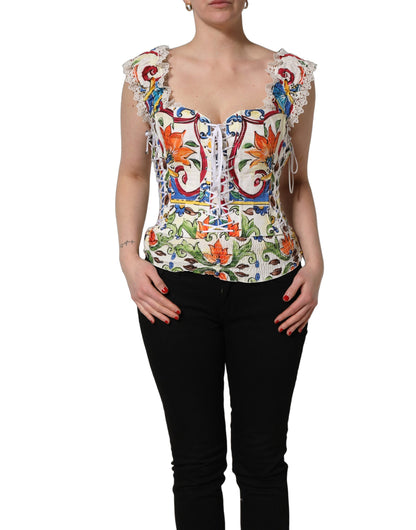 Dolce & Gabbana Multicolor Majolica Corset Sleeveless Top