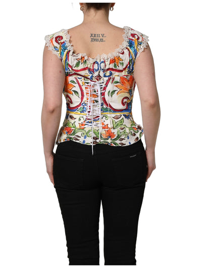 Dolce & Gabbana Multicolor Majolica Corset Sleeveless Top