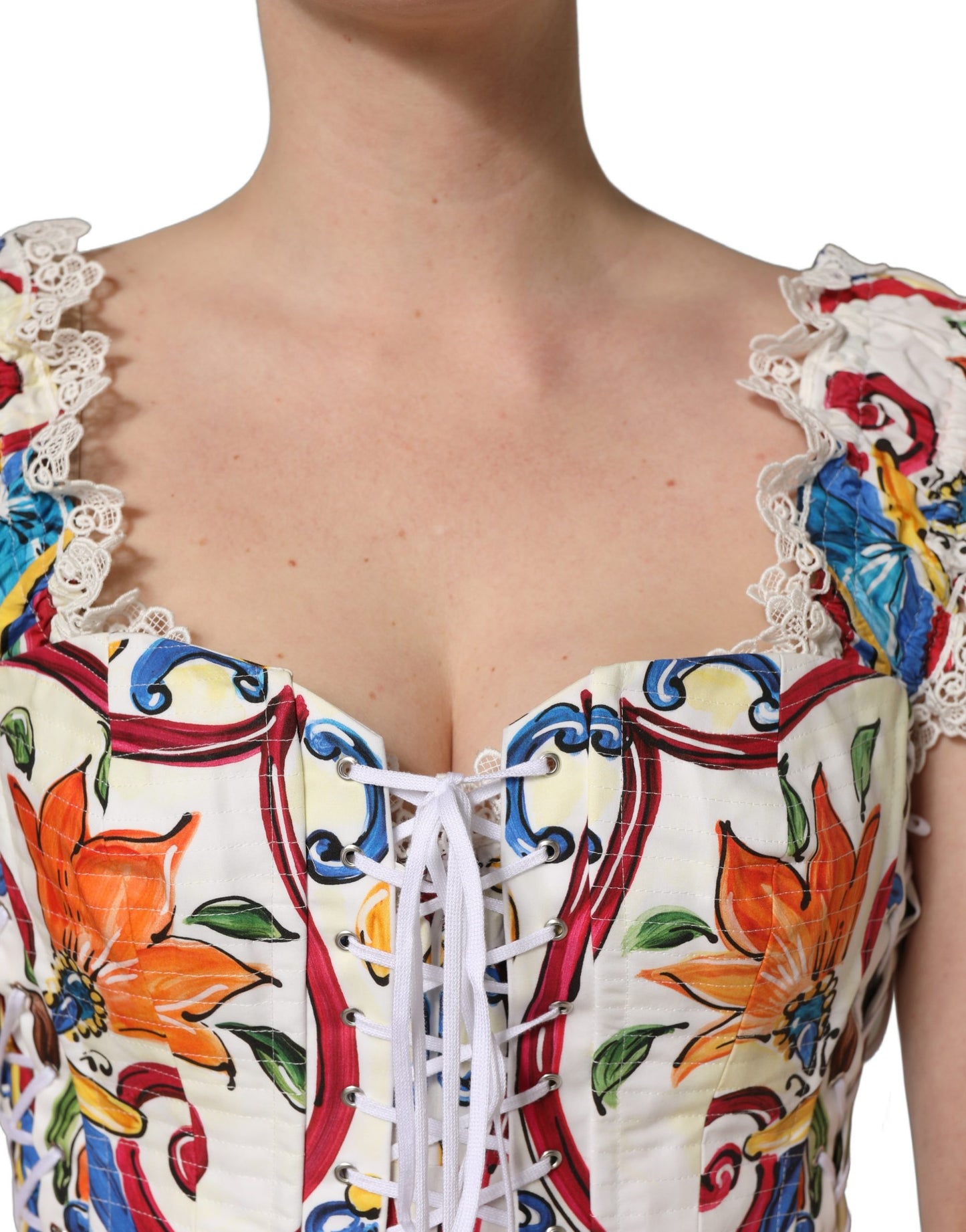 Dolce & Gabbana Multicolor Majolica Corset Sleeveless Top