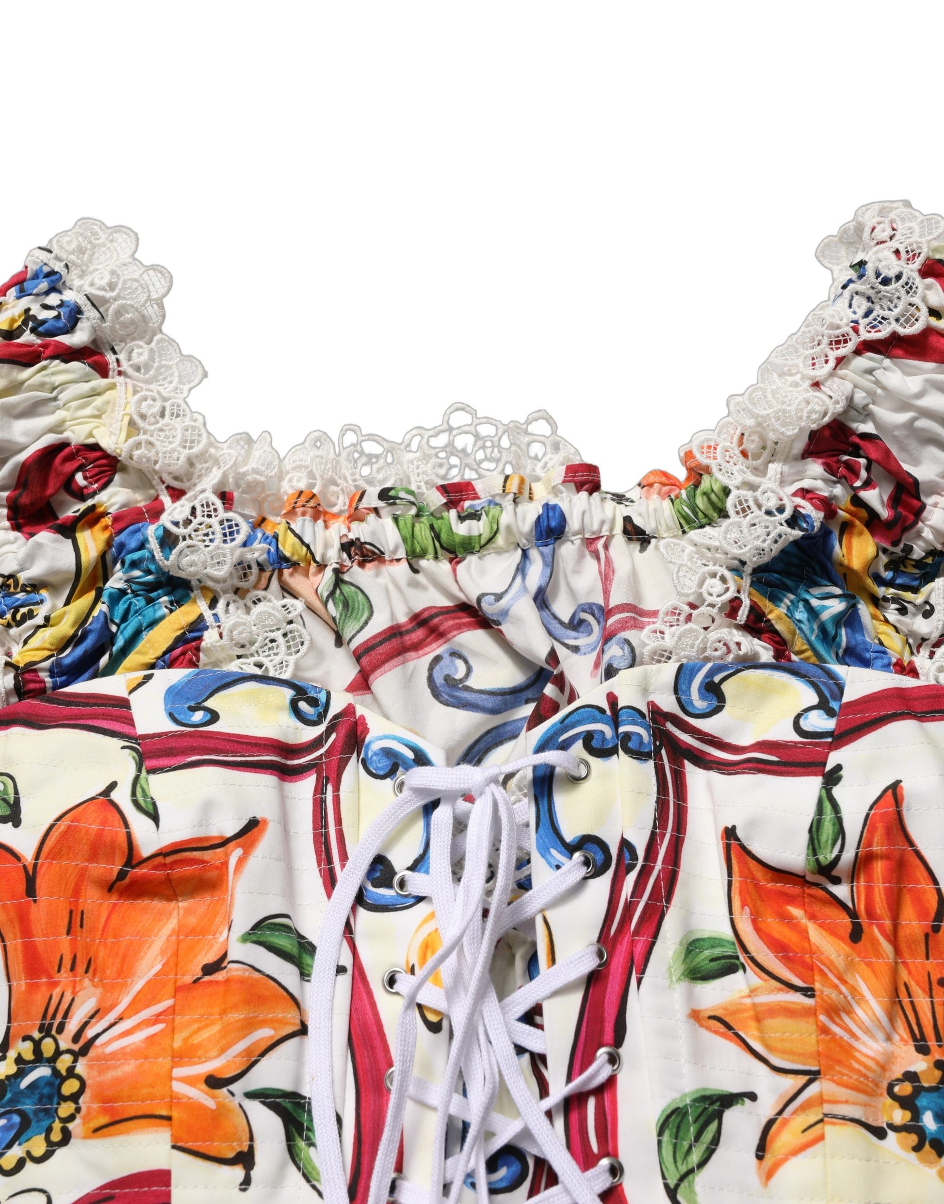 Dolce & Gabbana Multicolor Majolica Corset Sleeveless Top