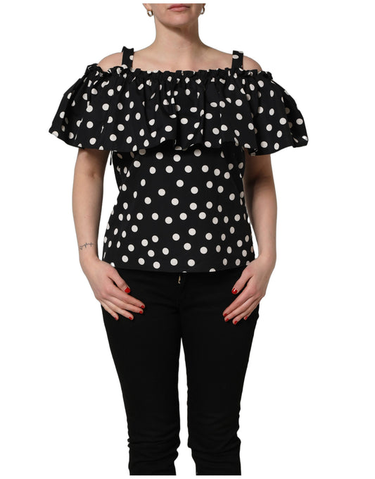 Dolce & Gabbana Black White Polka Dot Off Shoulder Top