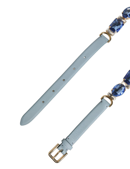 Dolce & Gabbana Blue Leather Crystal Chain Embellished Belt