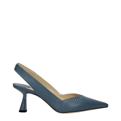 Jimmy Choo Blue Leather Mid Heel Pumps