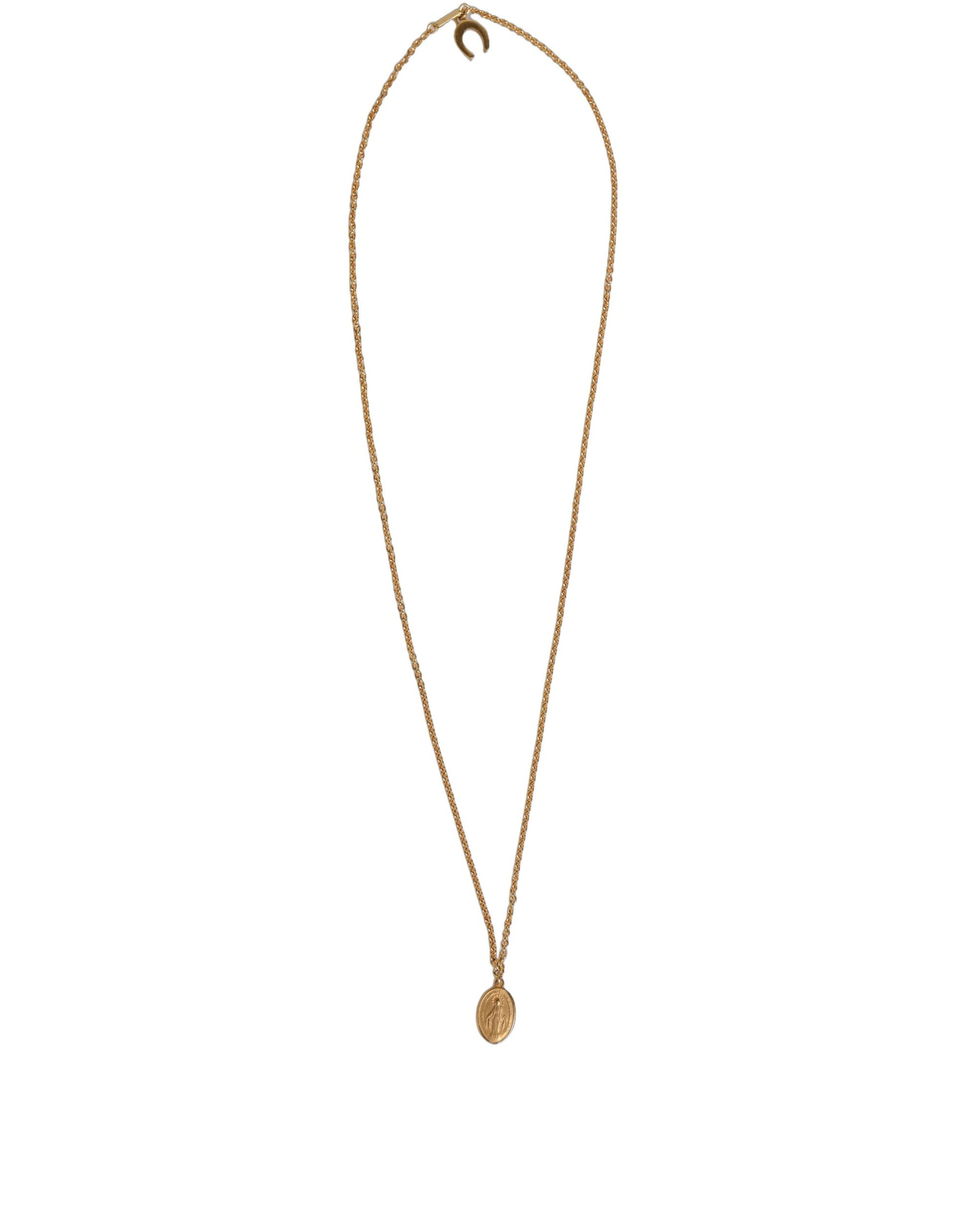 Dolce & Gabbana Gold Tone Brass Virgin Mary Medallion Pendant Necklace
