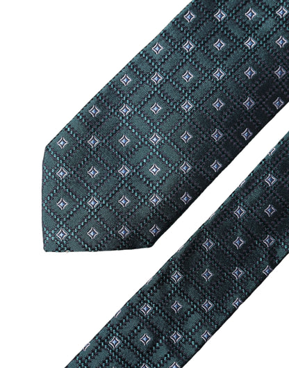 Dolce & Gabbana Dark Green Patterned Silk Adjustable Men Necktie Tie