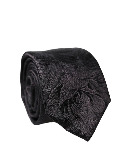 Dolce & Gabbana Black Floral Fantasy Silk Adjustable Men Necktie Tie