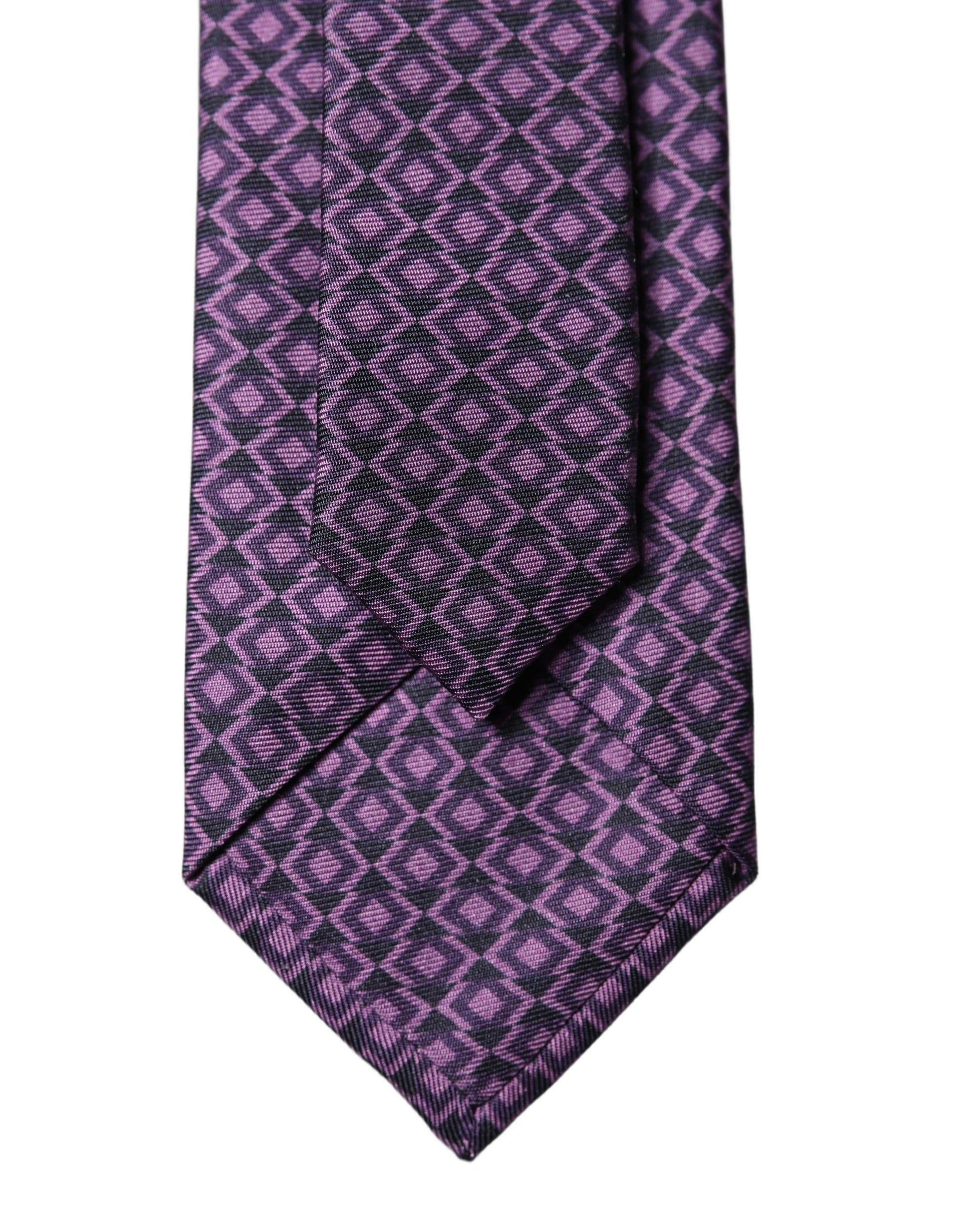 Dolce & Gabbana Purple Patterned 100% Silk Adjustable Men Necktie Tie