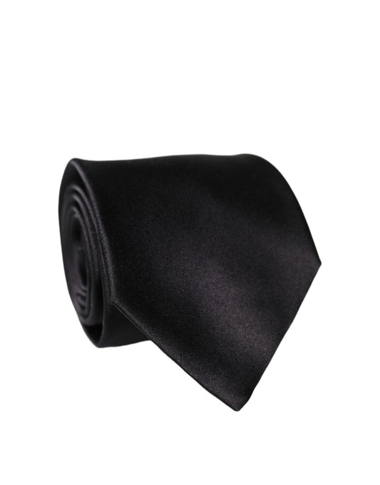 Dolce & Gabbana Black Satin 100% Silk Adjustable Men Tied Necktie Tie