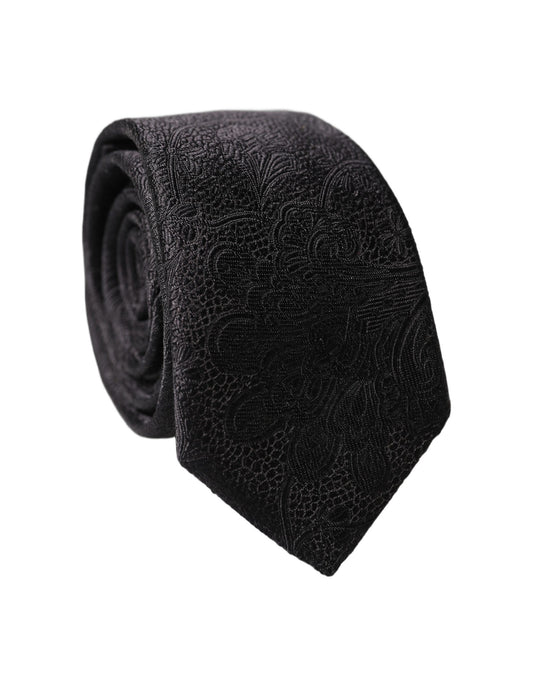 Dolce & Gabbana Black Floral Brocade Silk Adjustable Men Tied Necktie Tie