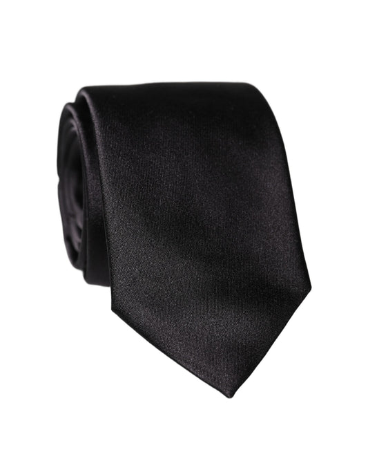Dolce & Gabbana Black Solid 100% Silk Adjustable Men Tied Necktie Tie