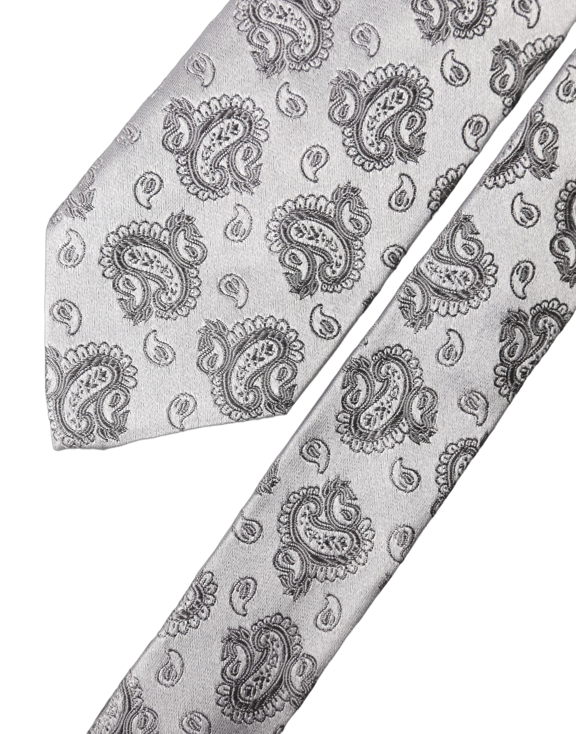 Dolce & Gabbana Silver Gray Paisley Silk Adjustable Men Tied Necktie Tie