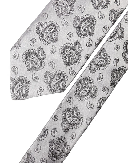 Dolce & Gabbana Silver Gray Paisley Silk Adjustable Men Tied Necktie Tie