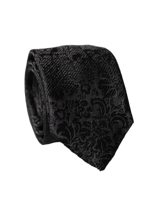 Dolce & Gabbana Black Floral Fantasy Silk Adjustable Men Tied Necktie Tie